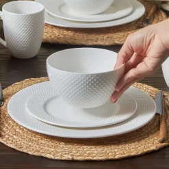 Clearance Punto Embossed 16-Piece Bone China Dinner Set for 4 People, White See All Dinner Sets|Bone China Dinner Sets