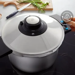 Hot Quick and Safe 2-Piece Stainless Steel Induction Pressure Cooker Set, 4L+6L, Black Silver Pressure Cooker|Induction Cookware