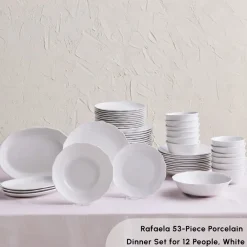 Clearance Rafaela 53-Piece Porcelain Dinner Set for 12 People, White See All Dinner Sets|Porcelain Dinner Sets