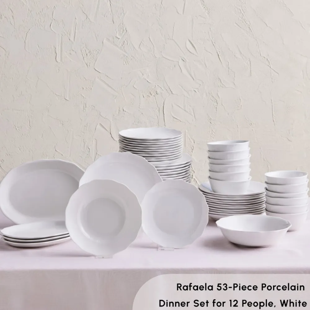Clearance Rafaela 53-Piece Porcelain Dinner Set for 12 People, White See All Dinner Sets|Porcelain Dinner Sets