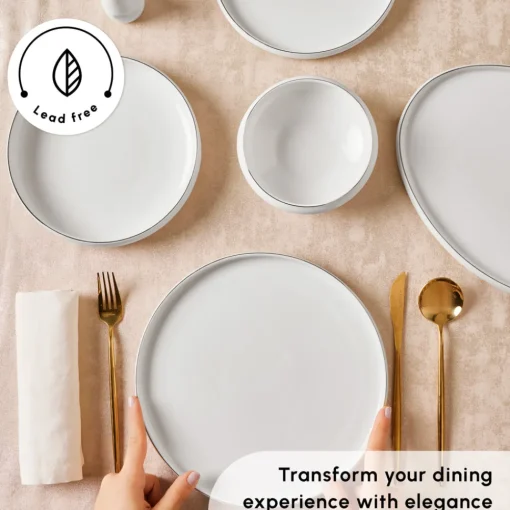 Red Carpet Collection Stream Bone China New Sunset 59-Piece Dinner Set for 12 People, Platinum White See All Dinner Sets|Bone China Dinner Sets