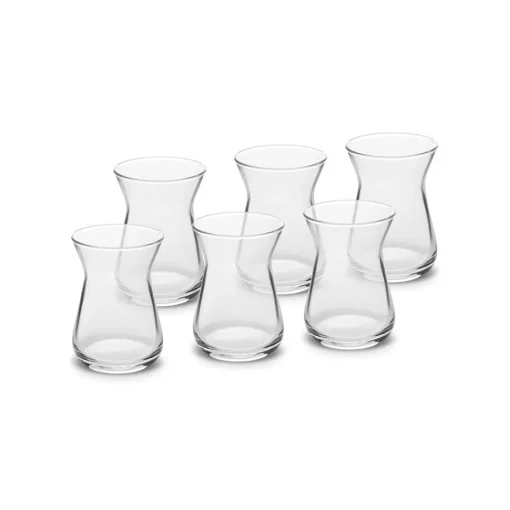 Outlet İrem 6-Piece Glass Turkish Tea Set for 6 People, 132ml, Transparent Turkish Tea Sets