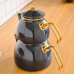 Sale Retro Enamel Induction Teapot Set, Anthracite Turkish Teapots|Turkish Coffee Pots