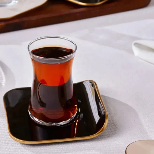 Best Retro 12-Piece Turkish Tea Set for 6 People, 165ml, Black Turkish Tea Sets