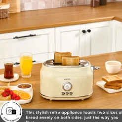 New Retro 2-Slice Toaster, 815W, Cream Toasters