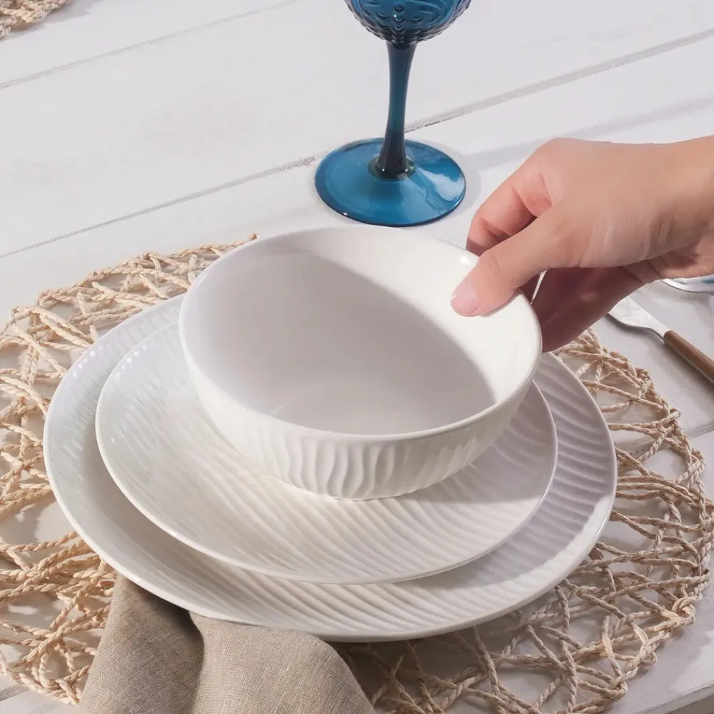 Outlet Ripple 12-Piece Porcelain Dinner Set for 4 People, White See All Dinner Sets|Porcelain Dinner Sets