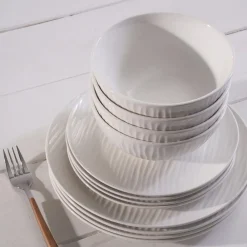Outlet Ripple 12-Piece Porcelain Dinner Set for 4 People, White See All Dinner Sets|Porcelain Dinner Sets