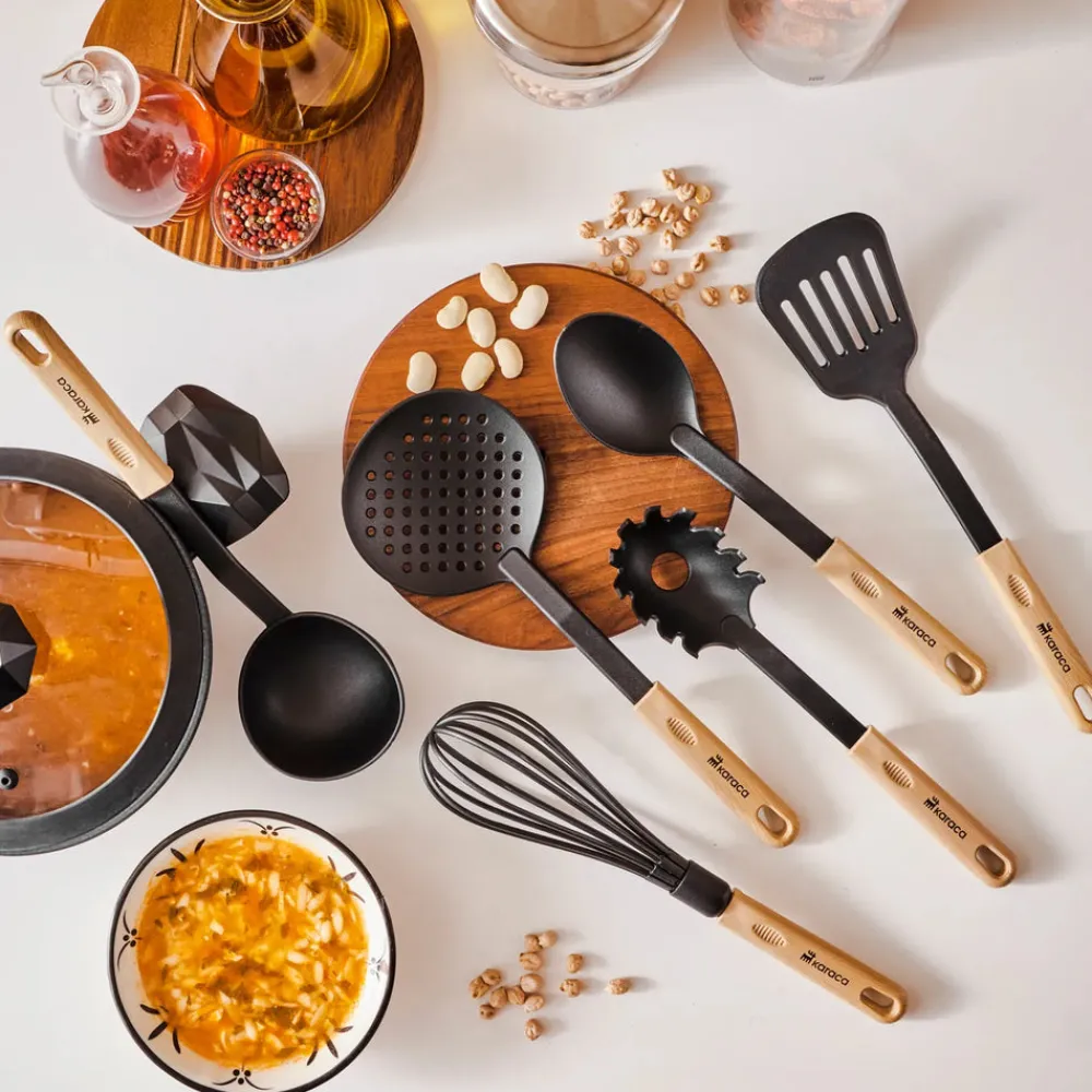 Discount Rossa 6 Piece Kitchen Utensil Set, Cream Black Kitchen Utensils