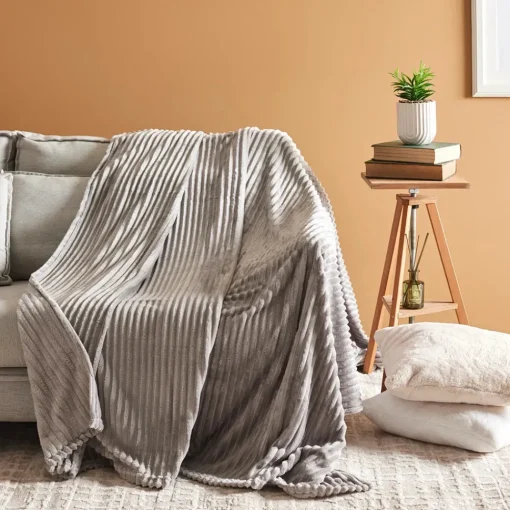 Best Ruby Stripe Wellsoft Blanket, Double, Grey Throws & Blankets