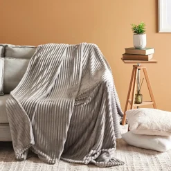 Outlet Ruby Stripe Wellsoft Blanket, Single, Grey Throws & Blankets