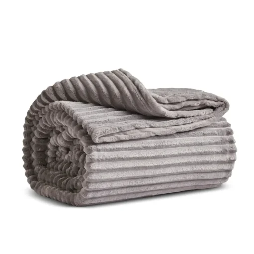 Outlet Ruby Stripe Wellsoft Blanket, Single, Grey Throws & Blankets