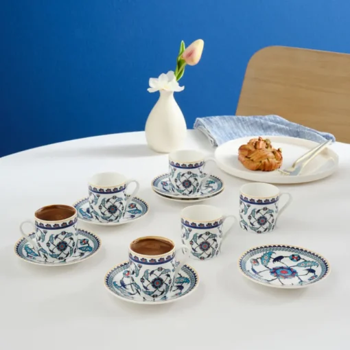 Hot Rumi 12-Piece Bone China Turkish Coffee Cup Set for 6 People, 80ml, Multi Espresso & Turkish Coffee Cup Sets