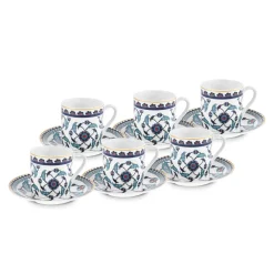 Hot Rumi 12-Piece Bone China Turkish Coffee Cup Set for 6 People, 80ml, Multi Espresso & Turkish Coffee Cup Sets