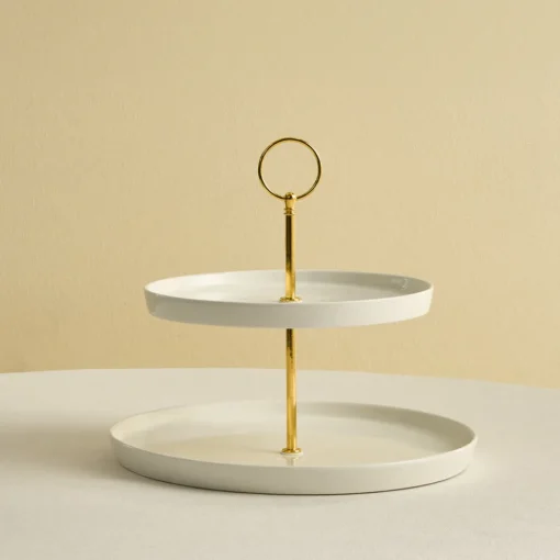 Best Salvare Bone China 2-Tier Cake Stand, White Serving Platters