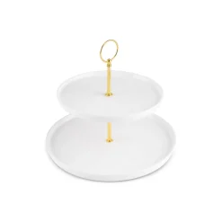 Best Salvare Bone China 2-Tier Cake Stand, White Serving Platters
