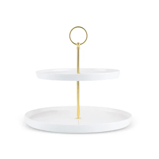 Best Salvare Bone China 2-Tier Cake Stand, White Serving Platters