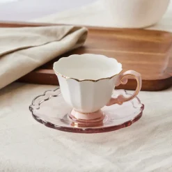 Clearance Samo 4-Piece Bone China Acrylic Plated Espresso Turkish Coffee Cup Set for 2 People, 90ml, Pink Multi Espresso & Turkish Coffee Cup Sets