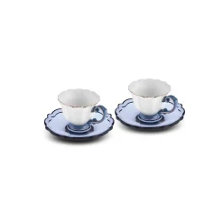 Outlet Samo 4-Piece Bone China Acrylic Plated Espresso Turkish Coffee Cup Set for 2 People, 90ml, Navy Blue Multi Espresso & Turkish Coffee Cup Sets