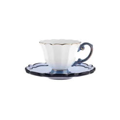 Outlet Samo 4-Piece Bone China Acrylic Plated Espresso Turkish Coffee Cup Set for 2 People, 90ml, Navy Blue Multi Espresso & Turkish Coffee Cup Sets