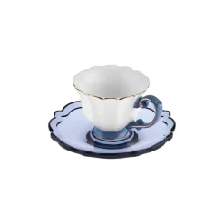Outlet Samo 4-Piece Bone China Acrylic Plated Espresso Turkish Coffee Cup Set for 2 People, 90ml, Navy Blue Multi Espresso & Turkish Coffee Cup Sets