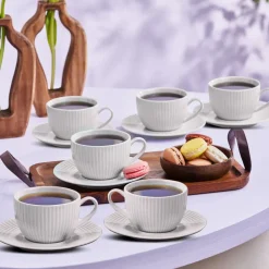 New Seashell 12-Piece Porcelain Tea Cup and Saucer Set for 6 People, 200ml, Light Grey Tea Set