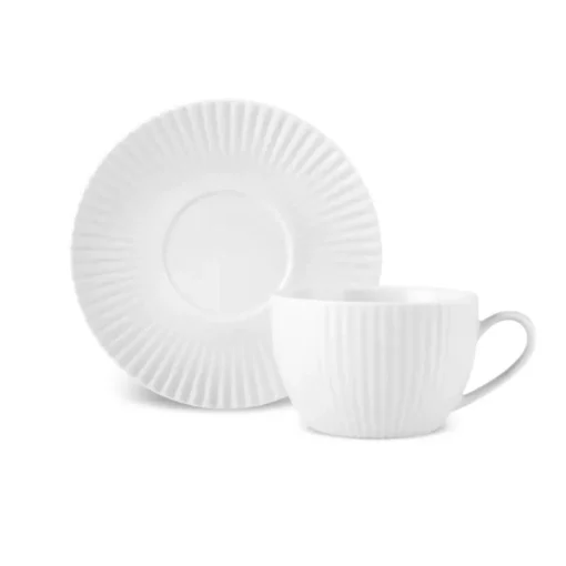 New Seashell 12-Piece Porcelain Tea Cup and Saucer Set for 6 People, 200ml, Light Grey Tea Set