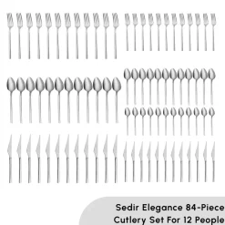Sale Sedir 84-Piece Stainless Steel Cutlery Set for 12 People, Silver Cutlery Sets