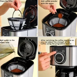 New Series 2303 Steel Filter Coffee Machine, 1.2L, 800W, Filter Coffee Machines|Coffee Machines