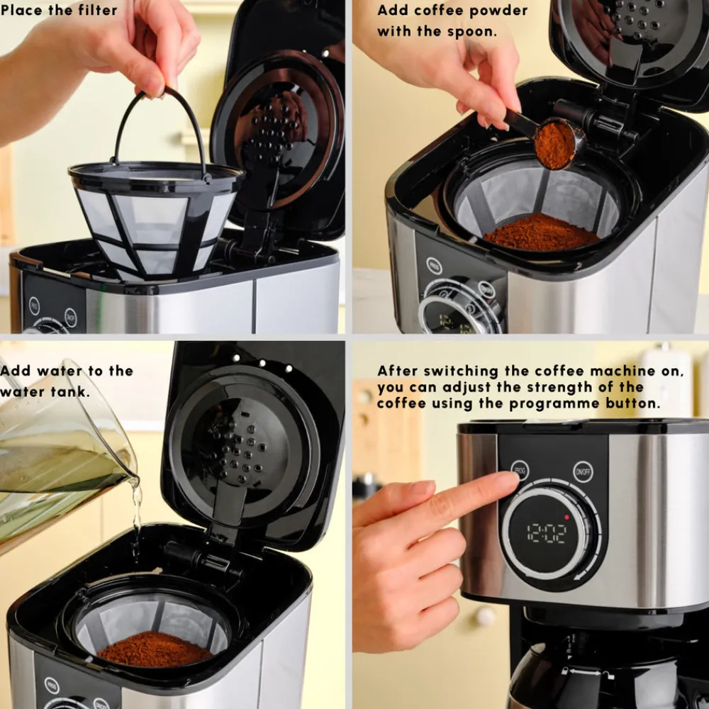 New Series 2303 Steel Filter Coffee Machine, 1.2L, 800W, Filter Coffee Machines|Coffee Machines