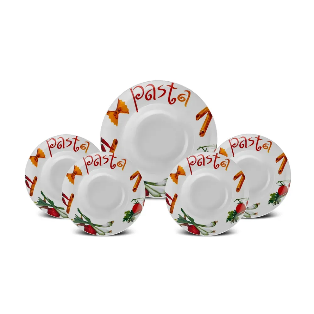 Sale Sicilia 5-Piece Porcelain Pasta Set for 4 People, White Multi Serving Platters