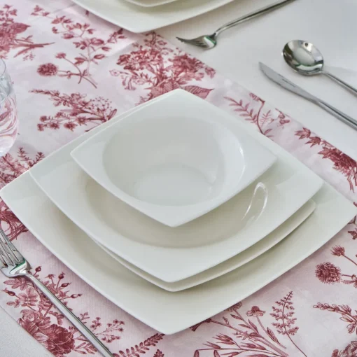 New Square Bone China Mensa 24-Piece Dinner Set for 6 People, White Bone China Dinner Sets|See All Dinner Sets