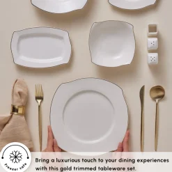 Clearance Square Bone China Wave 53-Piece Dinner Set for 12 People, Bone China Dinner Sets|See All Dinner Sets