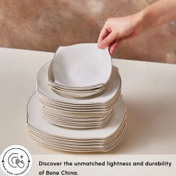 Clearance Square Bone China Wave 53-Piece Dinner Set for 12 People, Bone China Dinner Sets|See All Dinner Sets