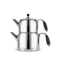 Outlet Stella Stainless Steel Teapot Set, XL, Silver Turkish Teapots