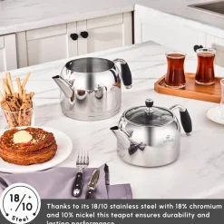 Outlet Stella Stainless Steel Teapot Set, XL, Silver Turkish Teapots