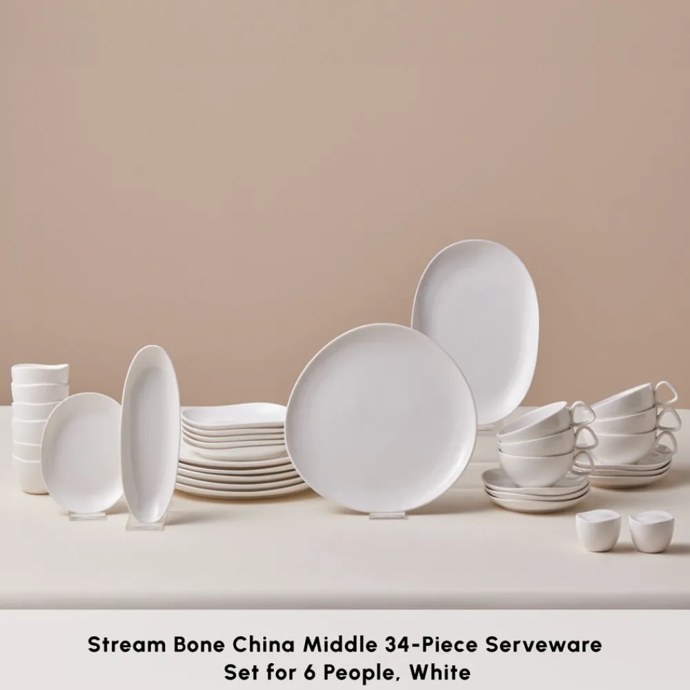 Online Stream Bone China Middle 34-Piece Serveware Set for 6 People, White See All Serveware Sets|Forever Bone China Serveware Sets