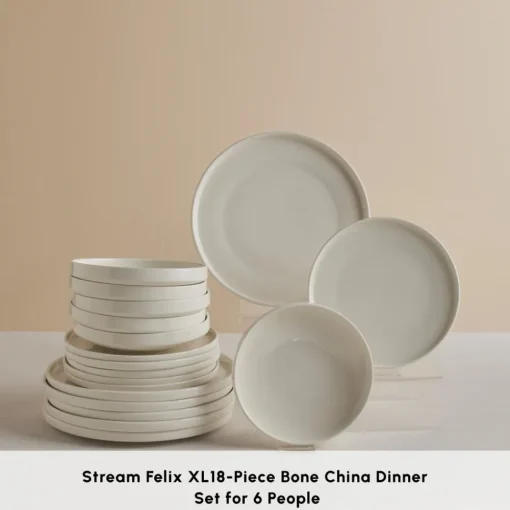 Sale Stream Bone China Felix XL 18-Piece China Dinner Set for 6 People, White See All Dinner Sets|Bone China Dinner Sets