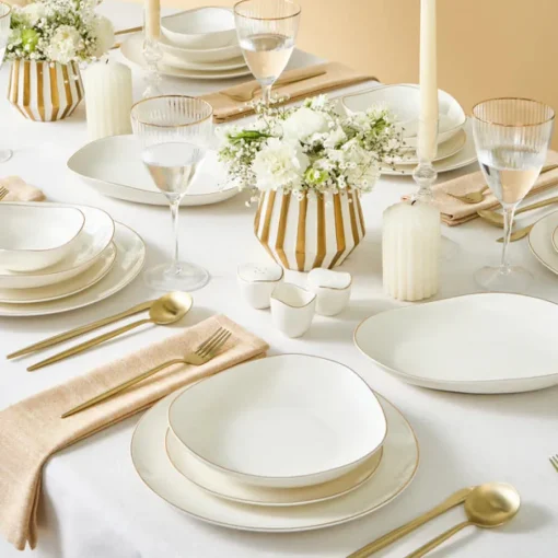 Best Stream Bone China Middle 53-Piece Dinner Set for 12 People, See All Dinner Sets|Bone China Dinner Sets