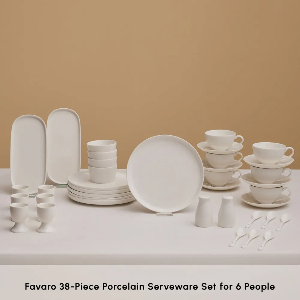 Clearance Stream Pure Favaro 38-Piece Serveware Set for 6 People, White See All Serveware Sets|Forever Bone China Serveware Sets