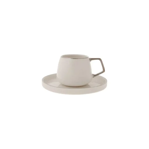 Outlet Streamline 12-Piece Porcelain Espresso Turkish Coffee Cup Set for 6 People, 100ml, White Silver Espresso & Turkish Coffee Cup Sets