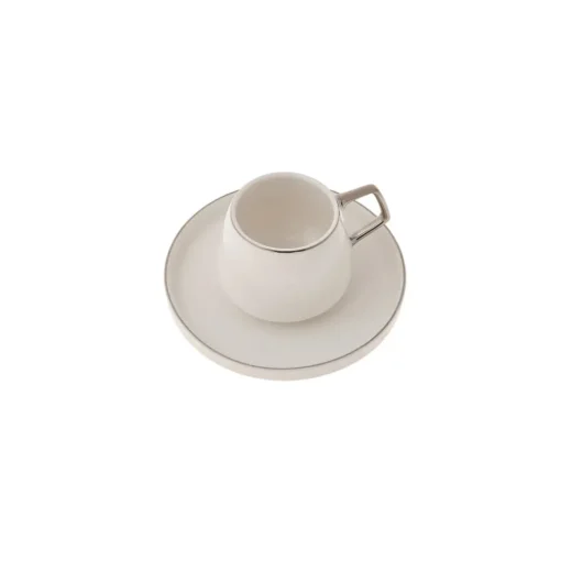 Outlet Streamline 12-Piece Porcelain Espresso Turkish Coffee Cup Set for 6 People, 100ml, White Silver Espresso & Turkish Coffee Cup Sets