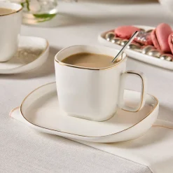 Hot Streamline Plato 4-Piece Tea Cup and Saucer Set for 2 People, 220ml, White Tea Set