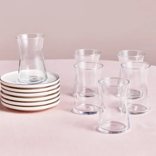 Best Streamline Saturn 12-Piece Turkish Tea Set for 6 People, Platin Turkish Tea Sets