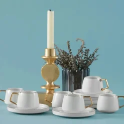 Sale Streamline Saturn 12-Piece Porcelain Espresso Turkish Coffee Cup Set for 6 People, 100ml, White Espresso & Turkish Coffee Cup Sets