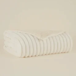 Clearance Stripe Sherpa Blanket, 130x150cm, White Throws & Blankets