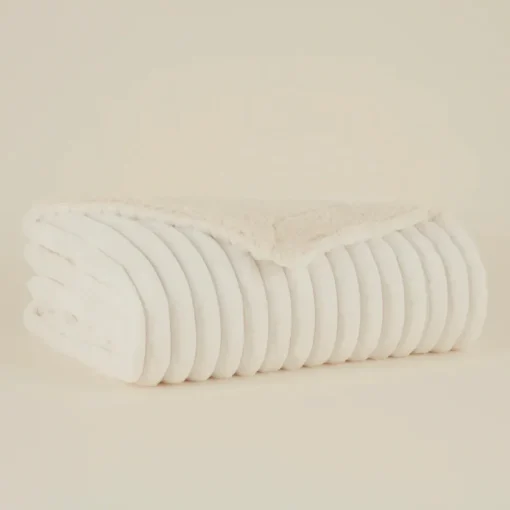 Clearance Stripe Sherpa Blanket, 130x150cm, White Throws & Blankets