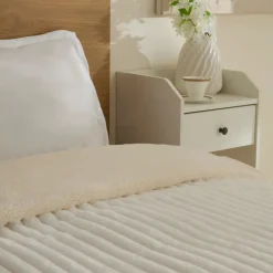 Discount Stripe Sherpa Blanket, 150x200cm, Single, White Throws & Blankets