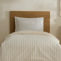 Discount Stripe Sherpa Blanket, 150x200cm, Single, White Throws & Blankets