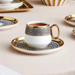 Clearance Suadiye 12-Piece Porcelain Espresso Turkish Coffee Cup for 6 People, 90ml, Blue Espresso & Turkish Coffee Cup Sets