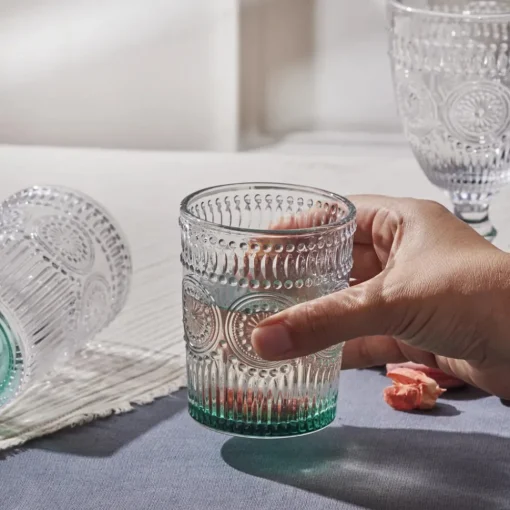 Sale Sunflower Glass Tumbler Glass, 250ml, Transparent Green Tumbler Glasses